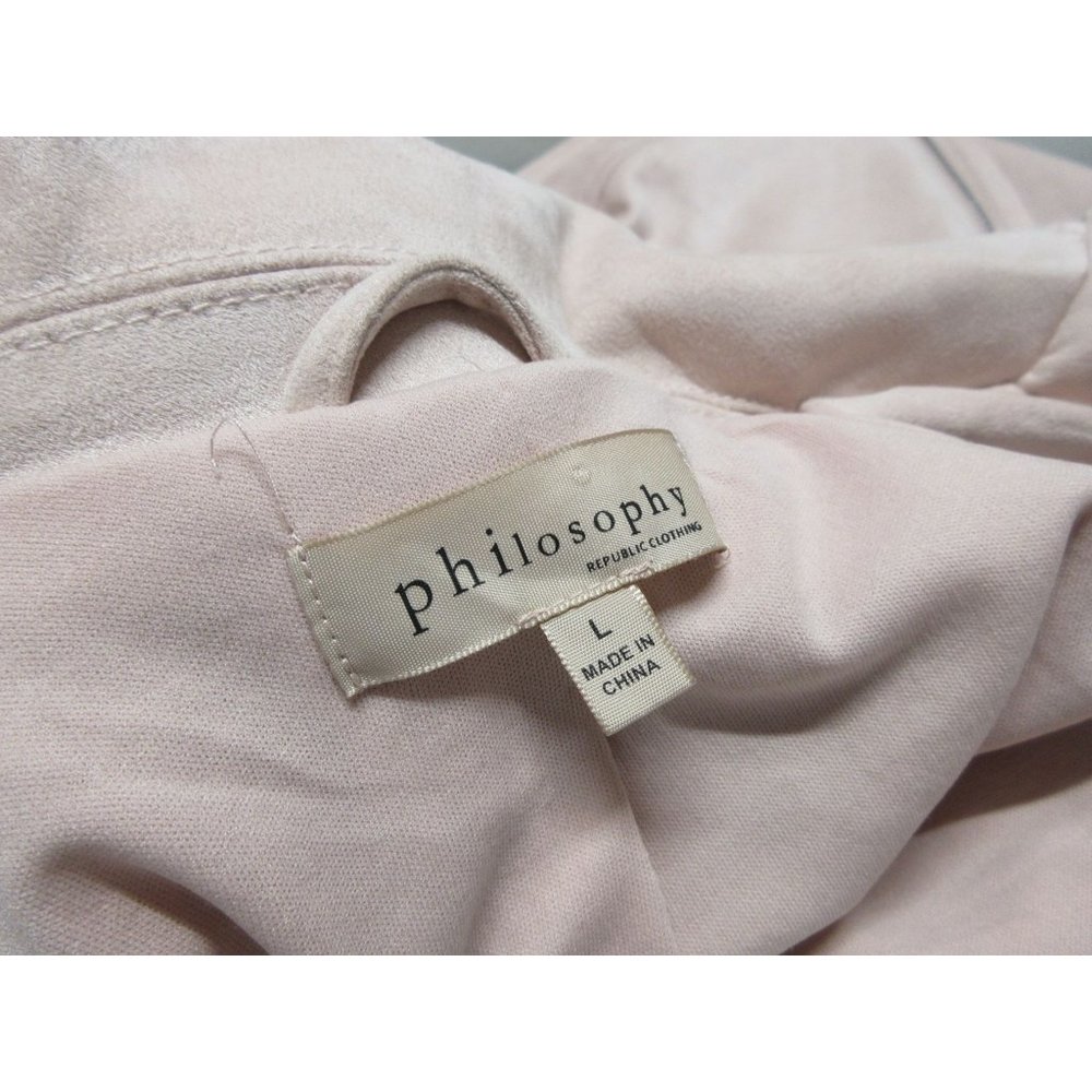 Philosophy women's soft pink vegan faux leather‎ suede moto vest, L - Picture 9 of 12